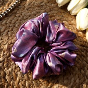 fluffy printed satin scrunchies