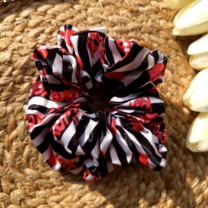 fluffy printed satin scrunchies