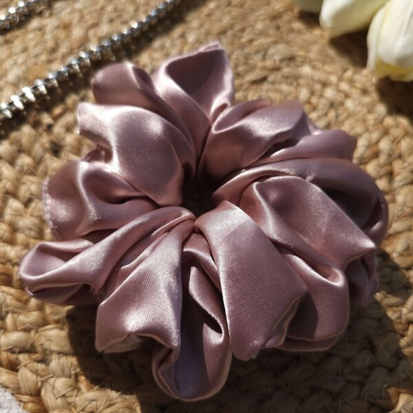 Rosy Nude Satin Scrunchie - Image 2