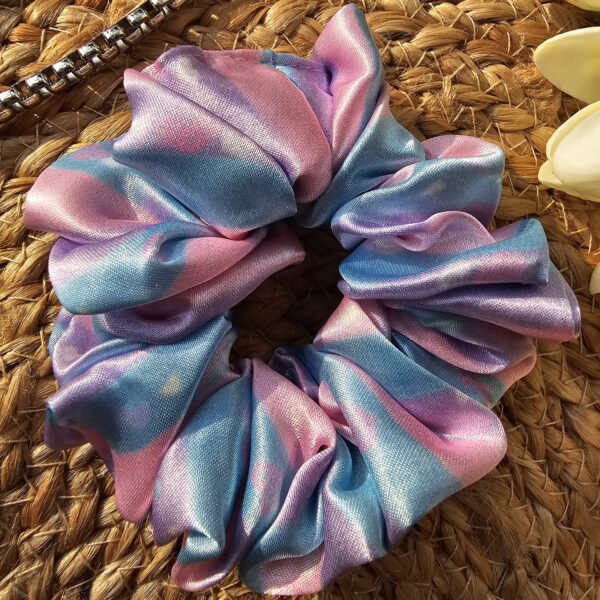 fluffy printed satin scrunchies