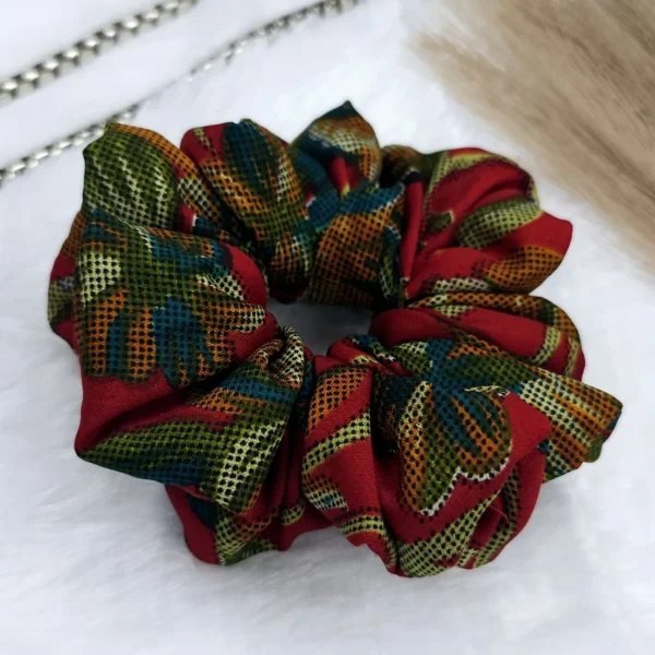 red printed hair scrunchie